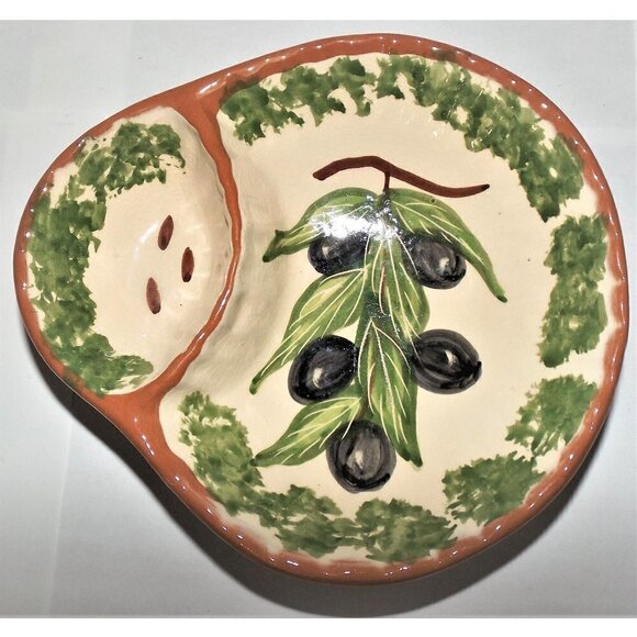 Handpainted Terracotta Olive Dish Portugal Cachaco Vintage Signed - Picture 1 of 3